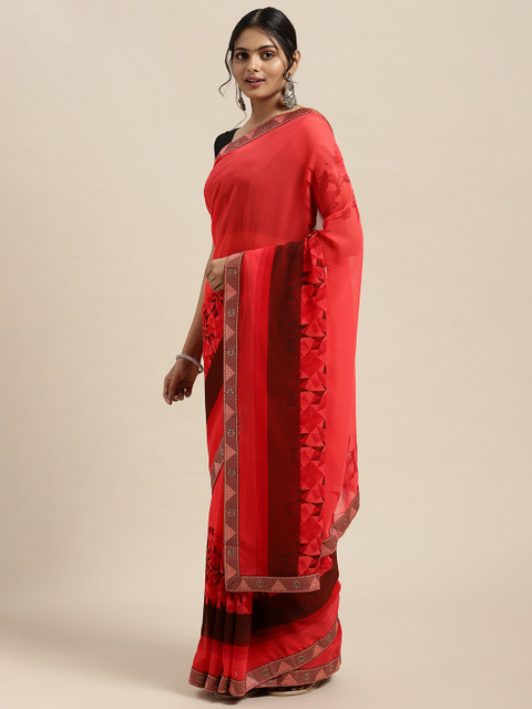 

Triveni Pink Floral Beads and Stones Pure Georgette Saree