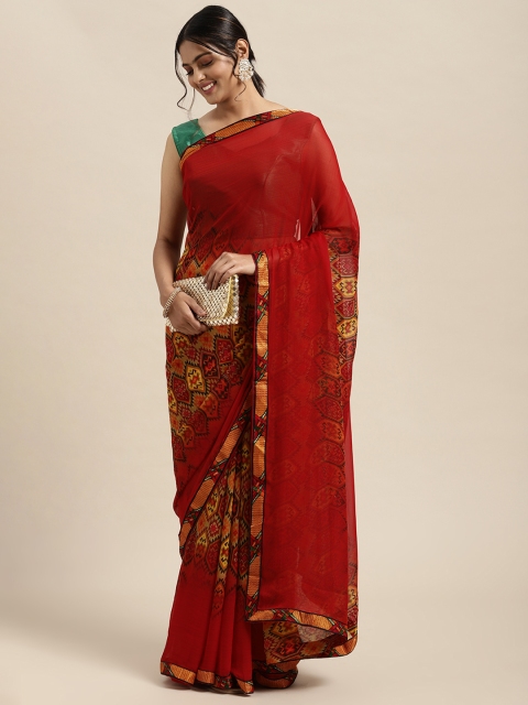 

Triveni Red Printed Poly Georgette Saree
