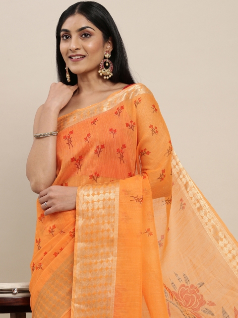 

Triveni Orange Floral Pure Cotton Saree