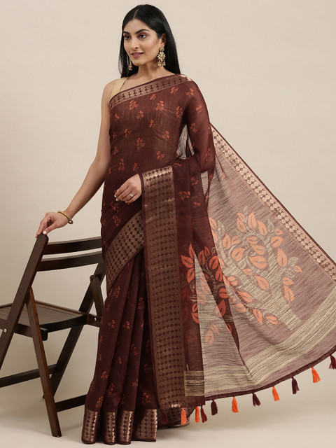 

Triveni Brown Floral Pure Cotton Saree