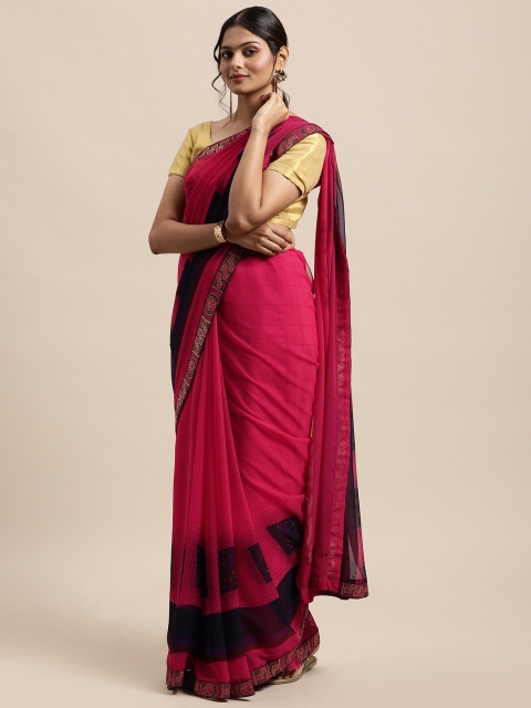 

Triveni Magenta Floral Beads and Stones Pure Georgette Saree