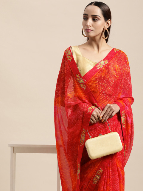 

Triveni Red Pure Chiffon Saree