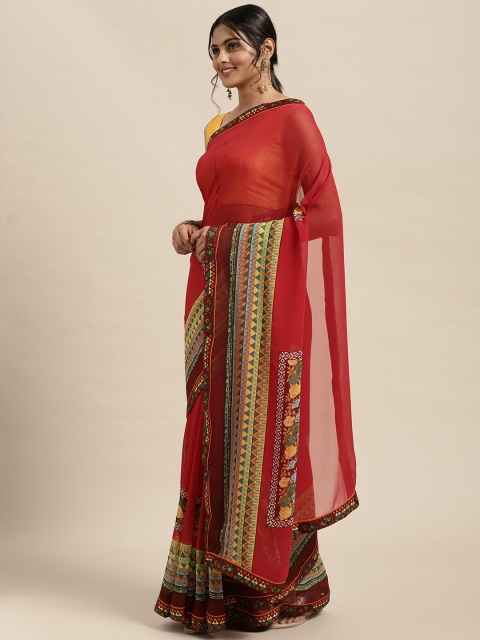 

Triveni Red Printed Pure Chiffon Saree
