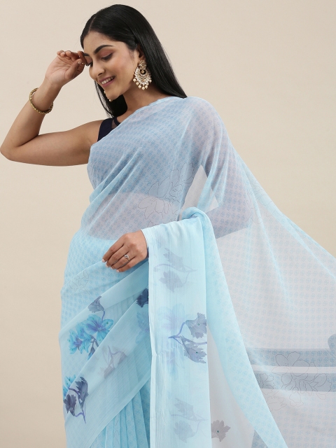 

Triveni Blue Floral Beads and Stones Pure Chiffon Saree