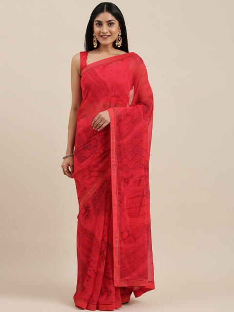 

Triveni Red Printed Pure Georgette Saree