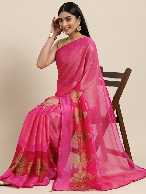 

Triveni Pink Floral Brasso Saree