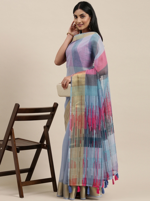 

Triveni Blue Striped Pure Cotton Saree
