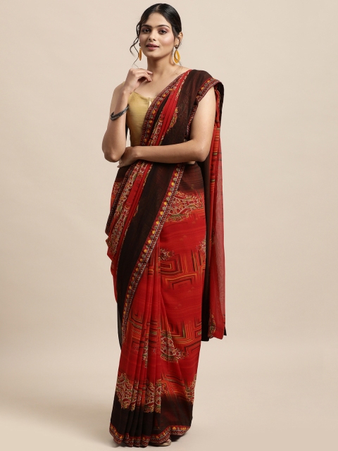 

Triveni Red Printed Pure Georgette Saree