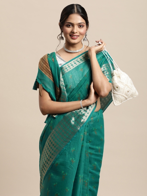 

Triveni Green Floral Pure Cotton Saree