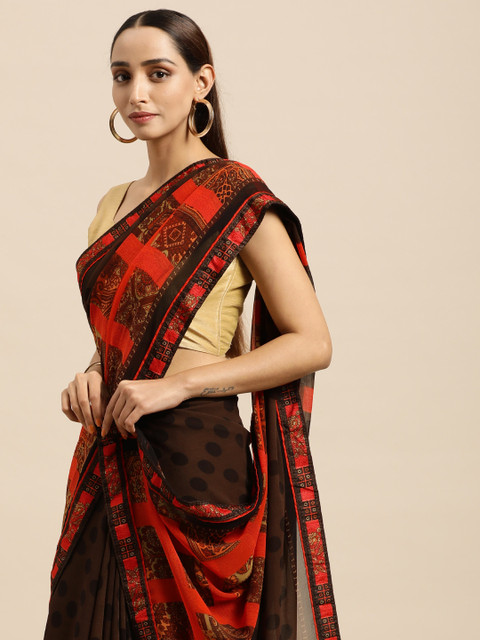 

Triveni Brown Printed Pure Georgette Saree