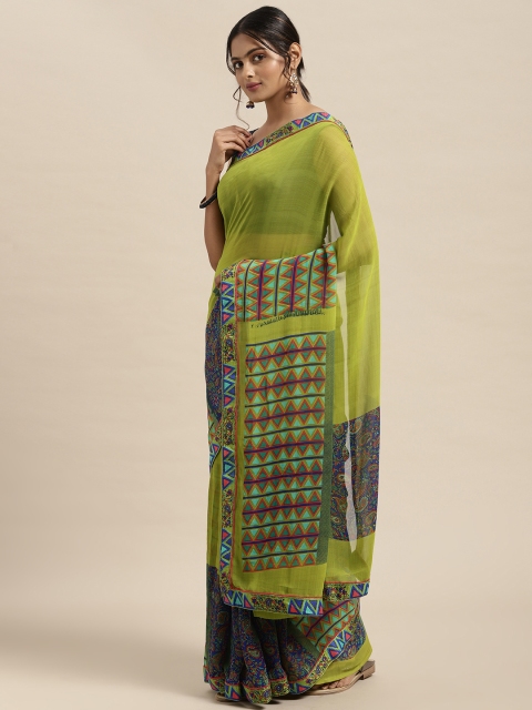 

Triveni Lime Green Pure Georgette Saree