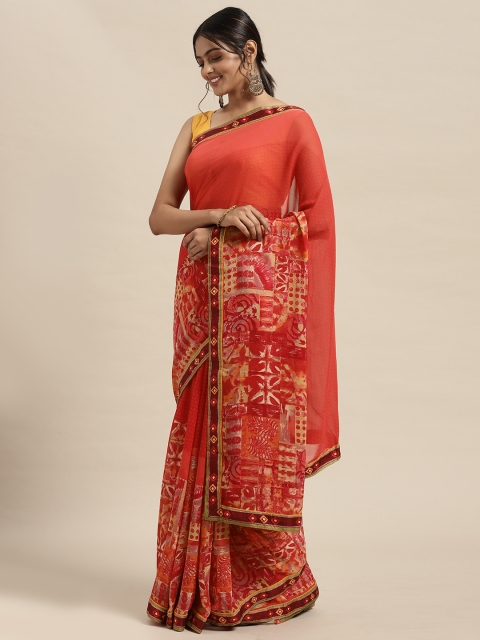 

Triveni Red Pure Chiffon Saree