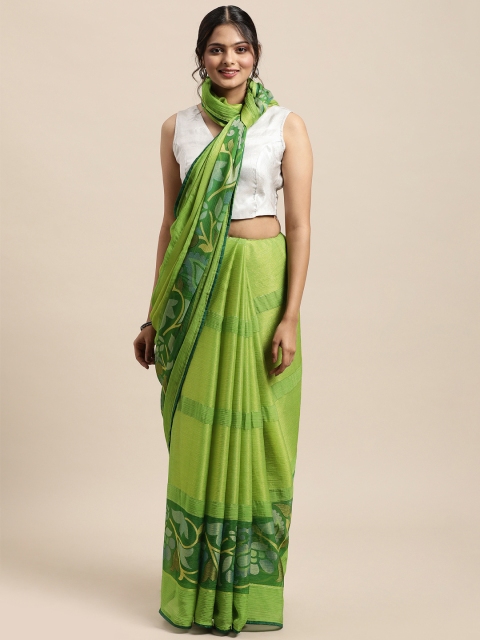 

Triveni Green Floral Brasso Saree