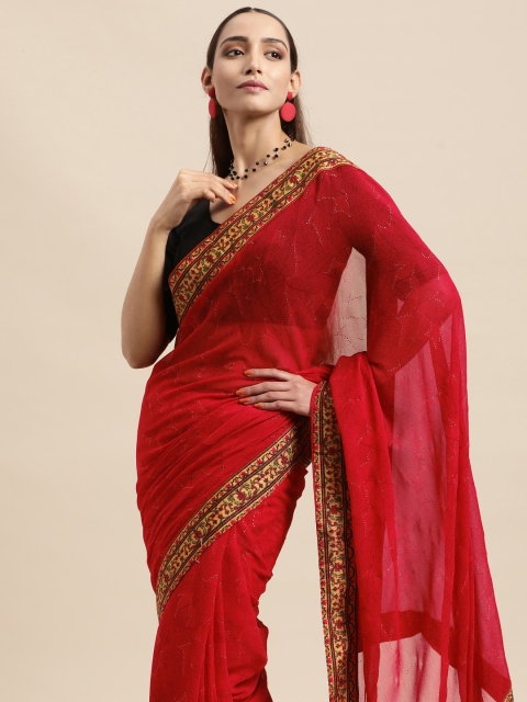 

Triveni Red Floral Pure Georgette Saree