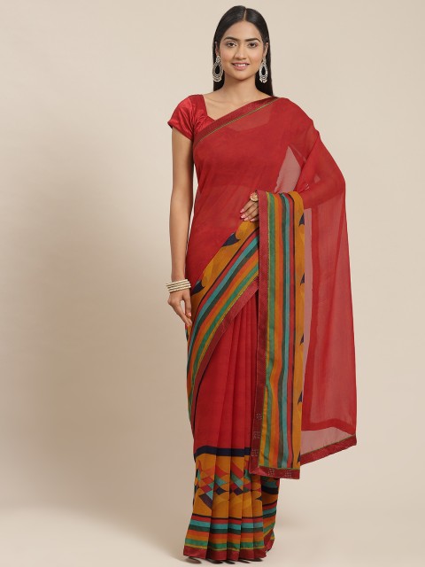 

Triveni Red Printed Poly Georgette Saree