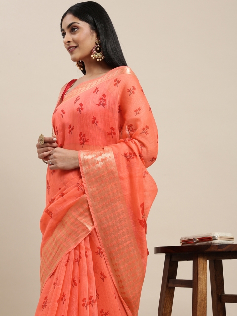 

Triveni Peach-Coloured Floral Pure Cotton Saree