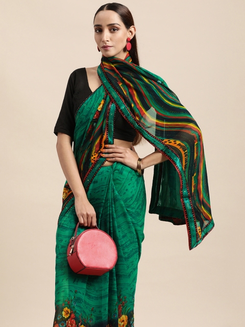

Triveni Teal Printed Poly Georgette Saree