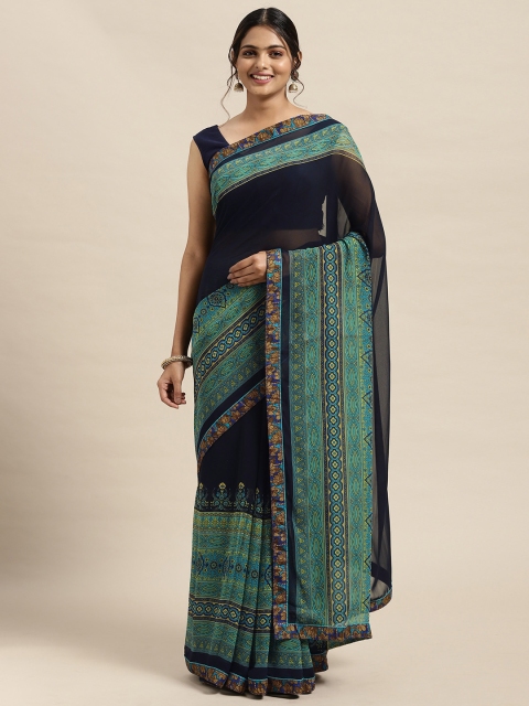 

Triveni Navy Blue Pure Chiffon Saree