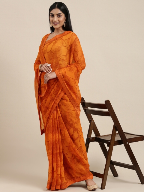 

Triveni Orange Printed Pure Georgette Saree