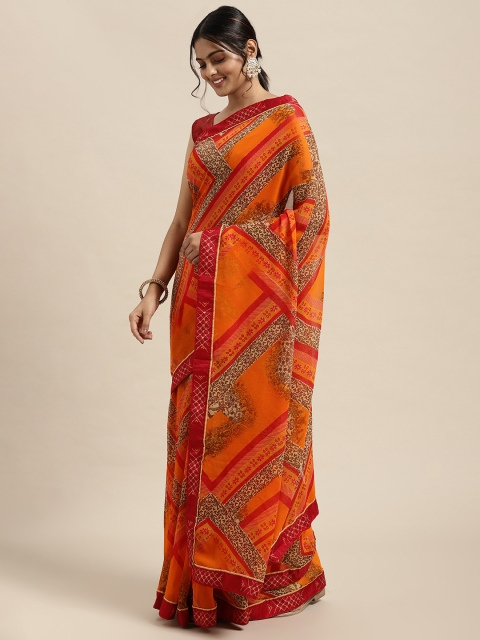 

Triveni Orange Printed Pure Chiffon Saree