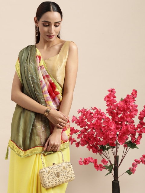 

Triveni Yellow Floral Printed Poly Chiffon Saree