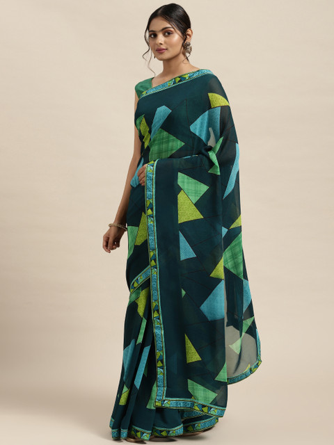 

Triveni Blue Printed Pure Chiffon Saree
