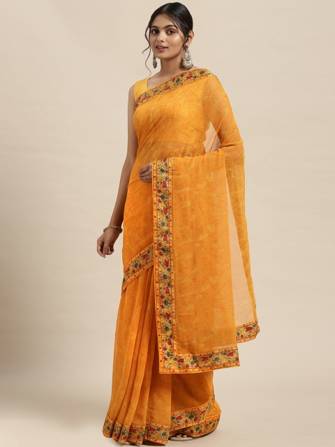 

Triveni Yellow Floral Pure Georgette Saree