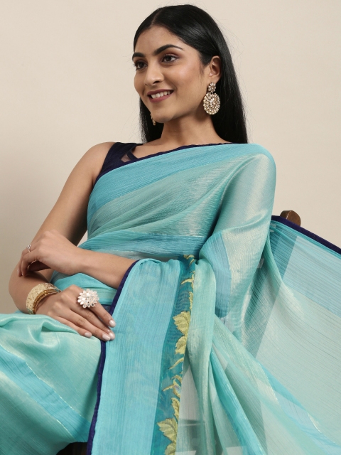 

Triveni Blue Floral Brasso Saree