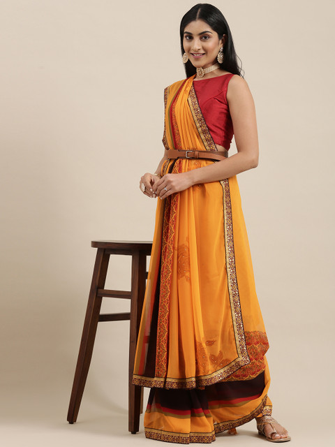 

Triveni Yellow Floral Pure Georgette Saree