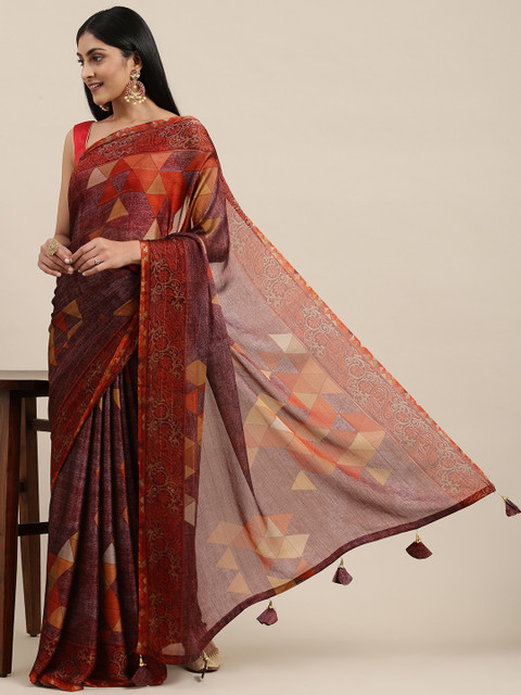 

Triveni Burgundy Printed Saree