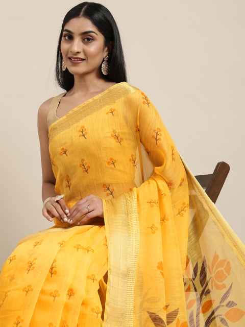 

Triveni Yellow Floral Pure Cotton Saree