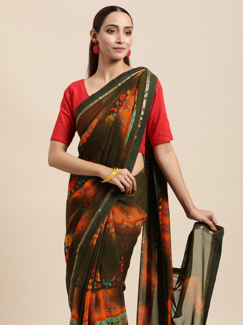 

Triveni Green & Red Printed Poly Georgette Saree