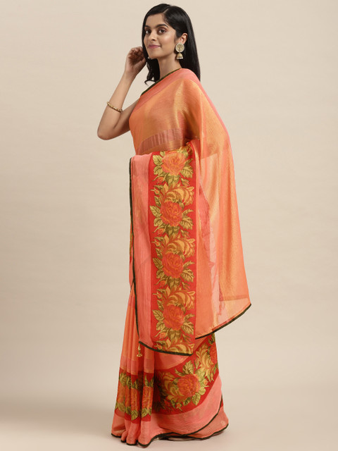 

Triveni Pink Floral Brasso Saree