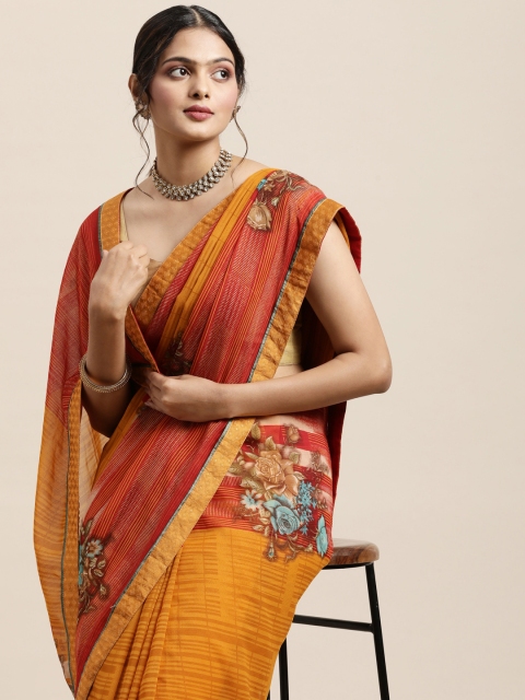 

Triveni Yellow Printed Poly Georgette Saree