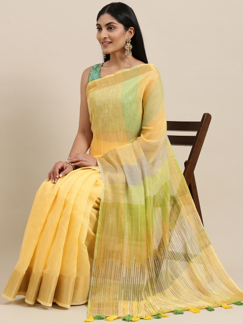

Triveni Yellow Striped Pure Cotton Saree