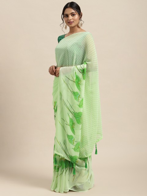

Triveni Pink Floral Beads and Stones Pure Chiffon Saree