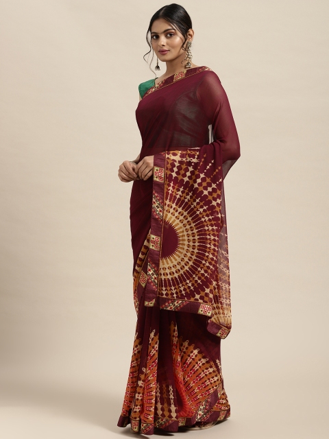 

Triveni Burgundy Pure Chiffon Printed Saree