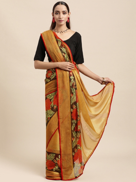 

Triveni Tan Floral Brasso Saree