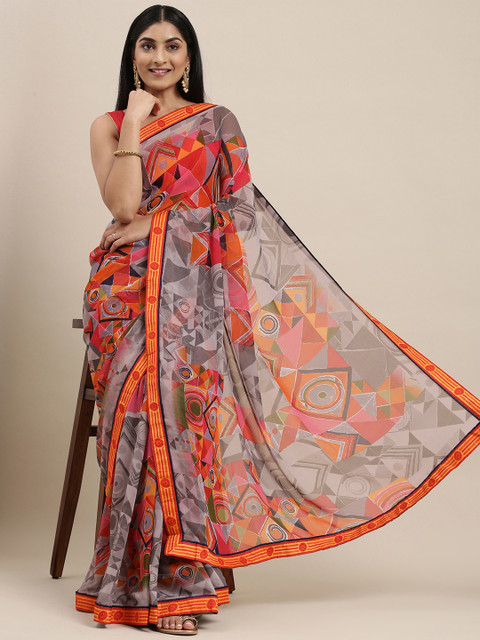 

Triveni Grey Printed Pure Georgette Saree