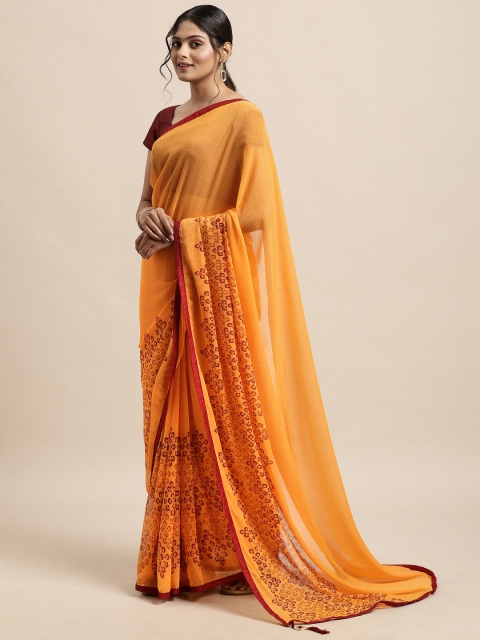

Triveni Yellow Embellished Beads and Stones Pure Chiffon Saree