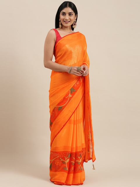 

Triveni Orange Floral Brasso Saree