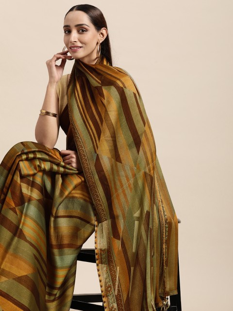 

Triveni Mustard & Brown Striped Poly Chiffon Saree