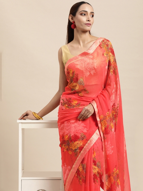 

Triveni Red Floral Pure Georgette Saree