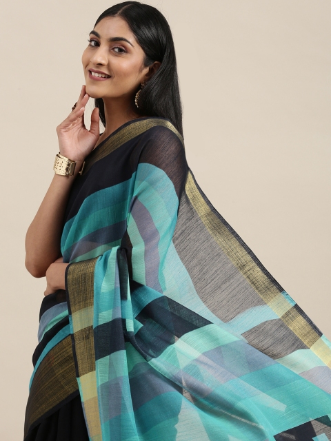 

Triveni Navy Blue Striped Pure Cotton Saree