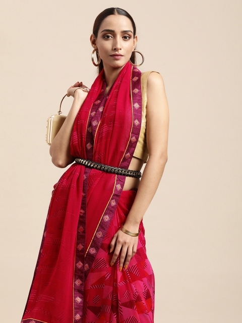 

Triveni Pink Printed Pure Chiffon Saree