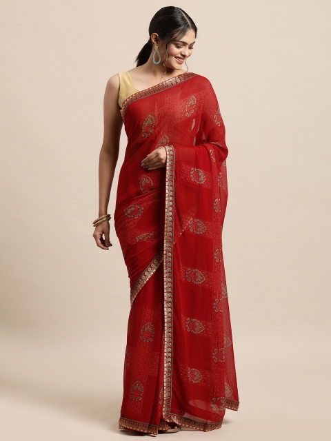 

Triveni Maroon Printed Poly Georgette Saree