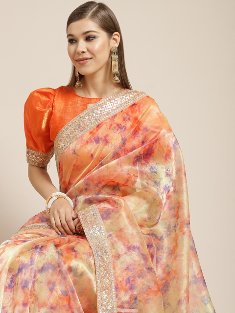

Tikhi Imli Orange & Purple Tie and Dye Sequinned Organza Saree