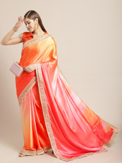 

Tikhi Imli Peach-Coloured & Orange Tie and Dye Sequinned Saree