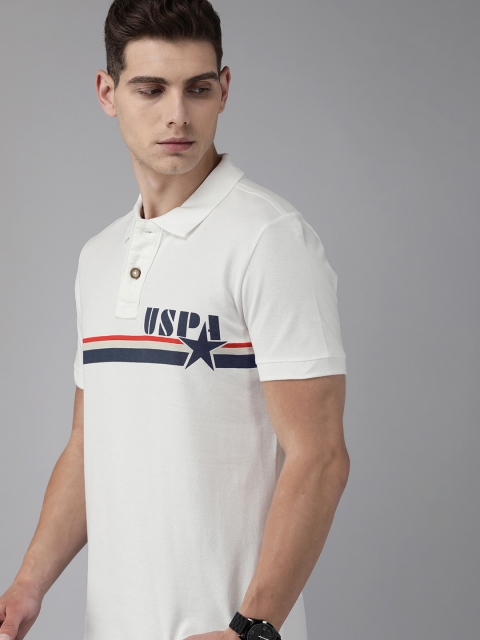 

U S Polo Assn Denim Co Men White Polo Collar T-shirt
