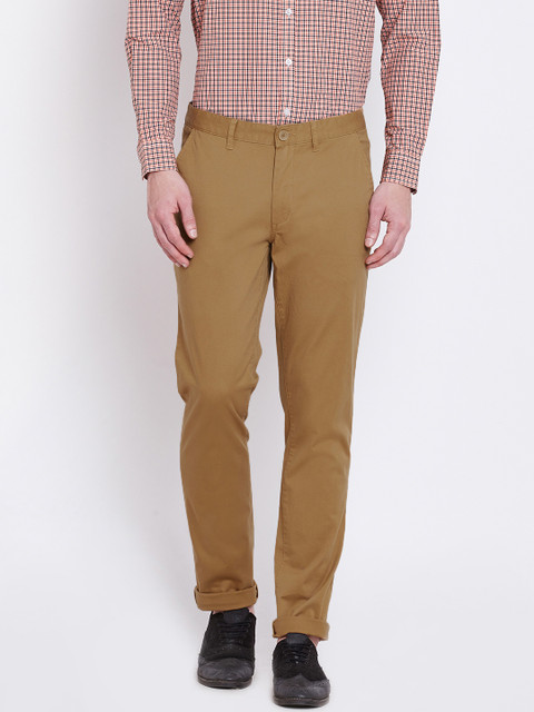 

John Players Men Khaki Solid Slim Chino Trousers